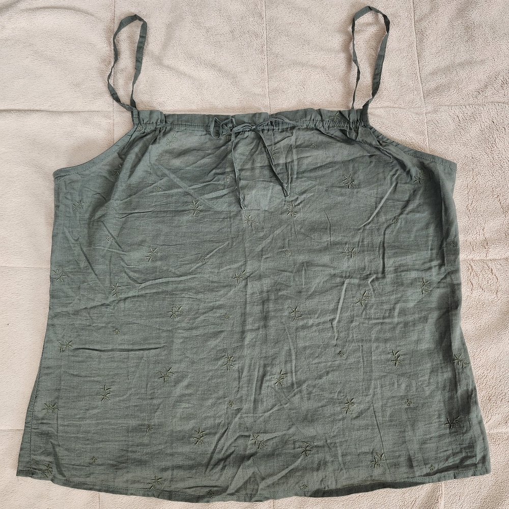 NWT Y2K Abercrombie & Fitch Boho Olive Green Square Airy Basic Casual Cotton Top